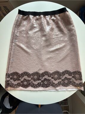 Marc Jacobs Blush Sequin Pencil Skirt with Black Lace Hem